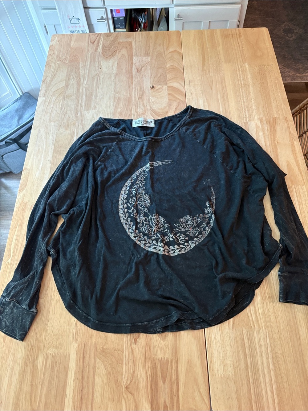 Project Social T Black Tee with Metallic Crescent Floral Graphic
